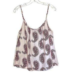 Loft Petites Ivory & Burgundy Paisley Print Linen Blend Spaghetti Strap Top LP